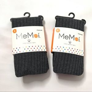 Lot of 2 MeMoi Girls Cotton Sweater Tights Size 4 Charcoal Gray Ribbed Knit